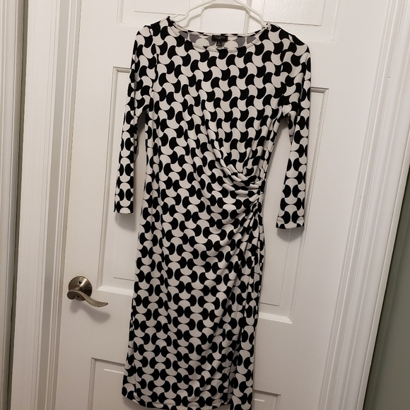 Talbots Faux Wrap Sheath Dress Stretch Black & White Petite S - Picture 7 of 9